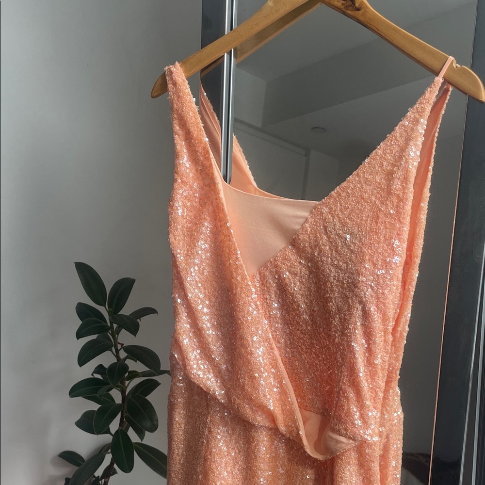 Halston Heritage Peach Sequin & Chiffon Maxi Dress
